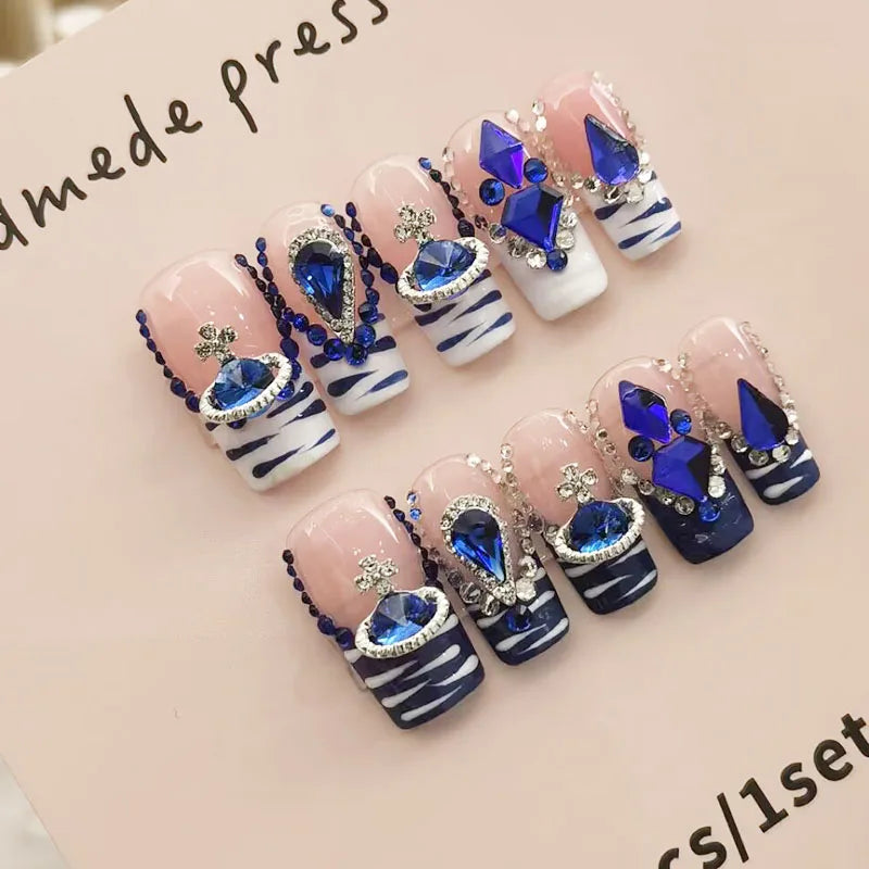 10 Handmade High-quality 3D Design Full Cover Fake Nails Wholesale Brand Logo Press-on Nails for Finger Application Black White - 5