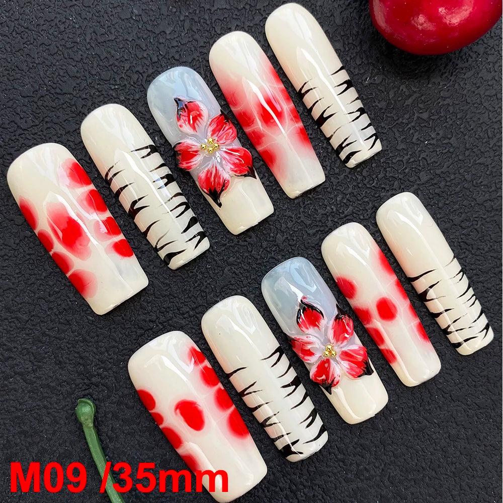 Gorgeous Salon Design Glossy Gel Carved False Nails Art Wholesale 10PCS Covered Decoration UV Gel Private Label Handmade Nails - M09 / 40g