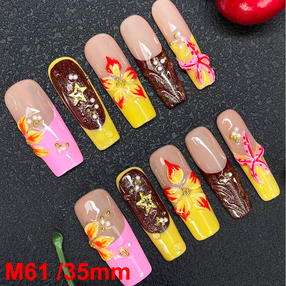 Gorgeous Salon Design Glossy Gel Carved False Nails Art Wholesale 10PCS Covered Decoration UV Gel Private Label Handmade Nails - M61 / 40g