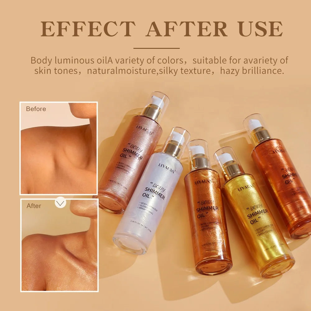 Private Label Custom Highlighter Makeup Bronzer Skin Glow Body Glitter Liquid Body Shimmer Oil