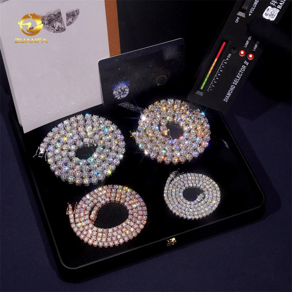 Luxury Men Women Hip Hop Iced Out Fine Jewelry 2MM 3MM 4MM 5MM Lab Diamond S925 Silver Vvs Moissanite Tennis Chain Necklace