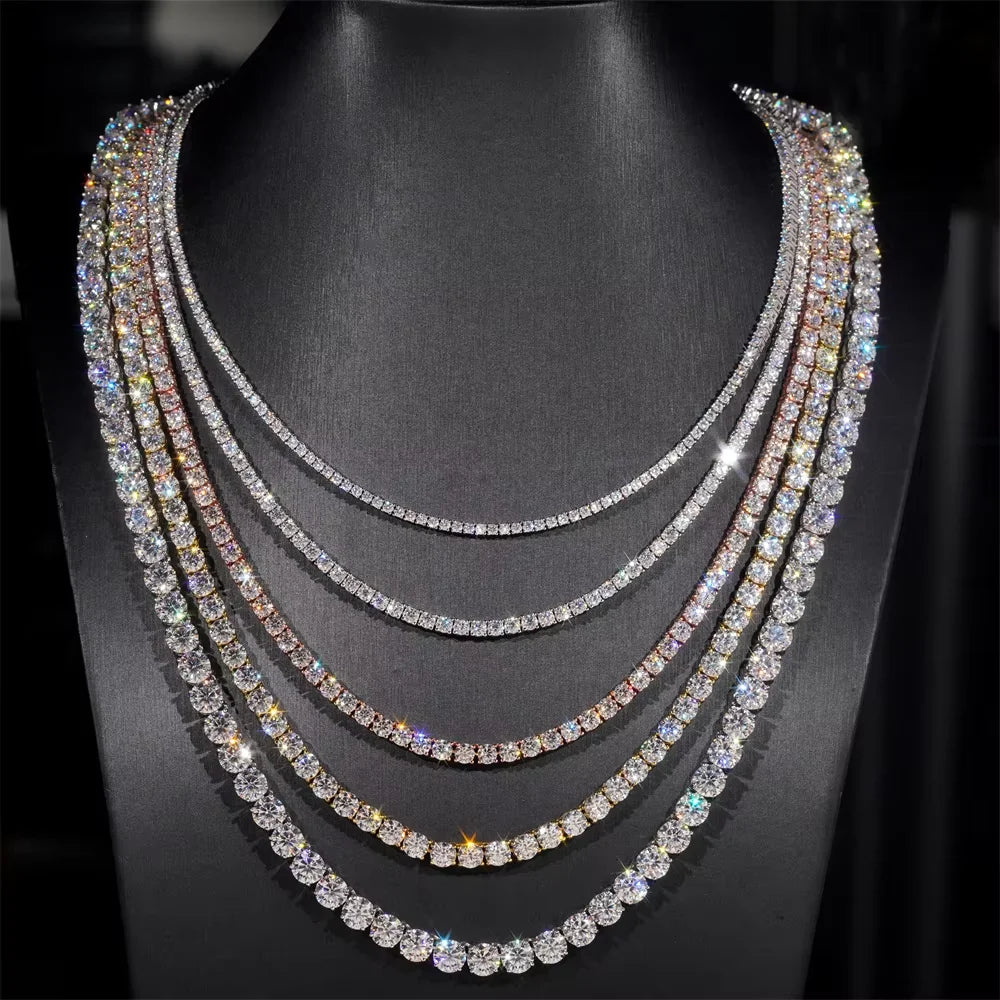 Pass Diamond Tetser 2mm 3mm 4mm 5mm 6.5mm 925 Silver Moissanite Lab Diamond Tennis Bracelet Necklace Chain for Men Women