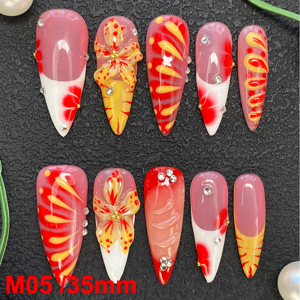 Gorgeous Salon Design Glossy Gel Carved False Nails Art Wholesale 10PCS Covered Decoration UV Gel Private Label Handmade Nails - M05 / 40g