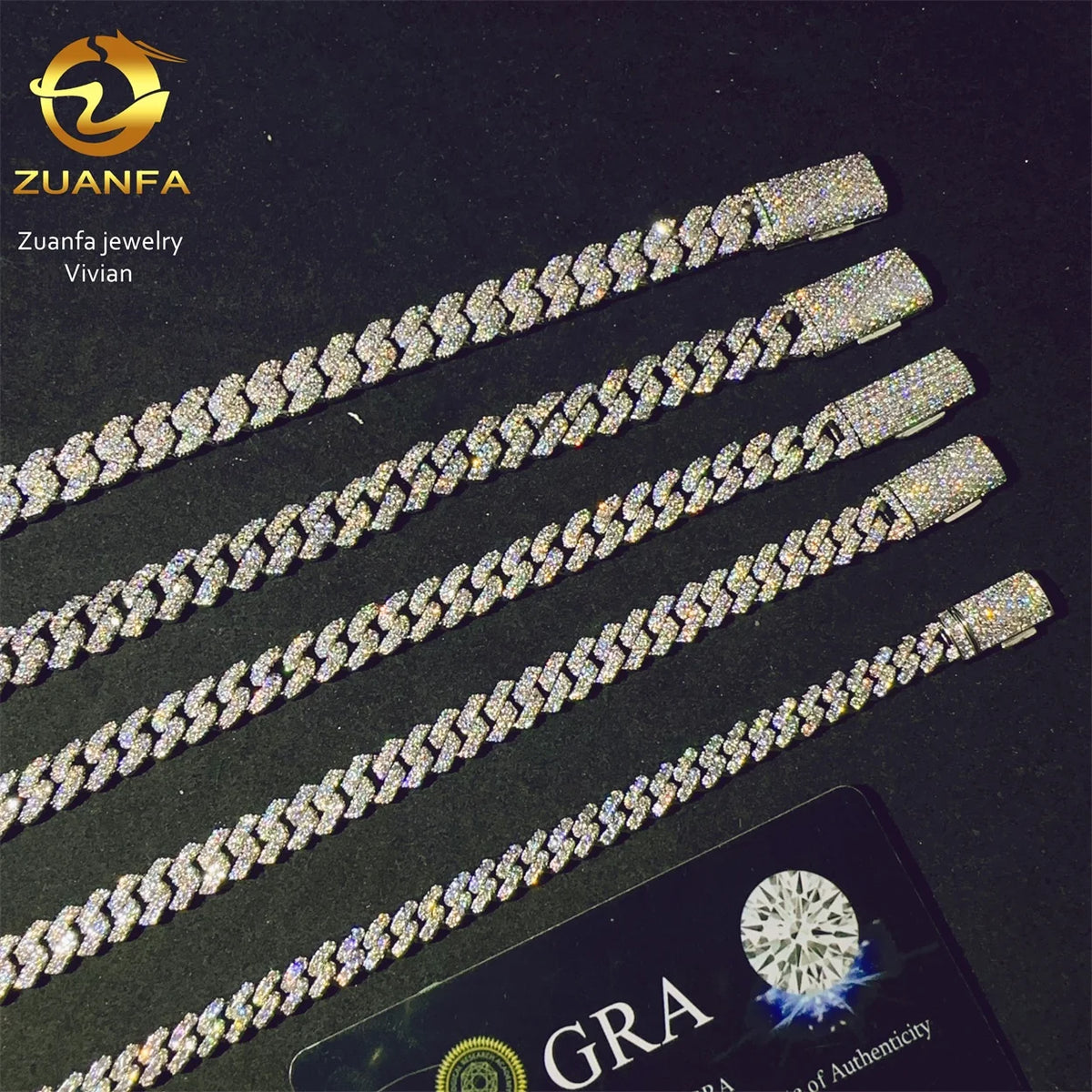 GRA Certificated Moissanite Chain Cuban 6 8 10 MM Hip Hop Jewelry VVS Moissanite Cuban Link Brass Miami Cuban Link Chain