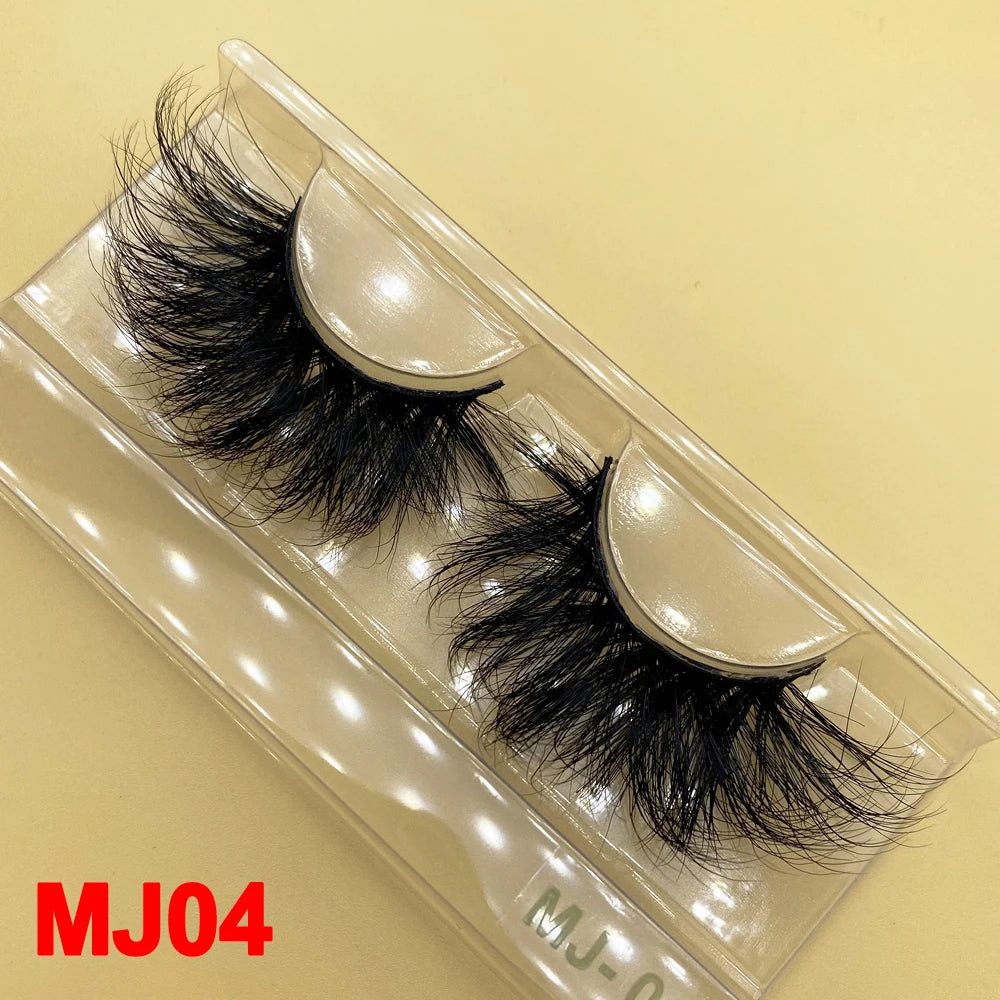 100% Cruelty Free 25mm Super Curl Dense Mink Lashes 3D Wispy Thick Fluffy Russian Strip Eyelashes Custom Logo Private Label - MJ-04 / Long/Fluffy/Thick/Cross