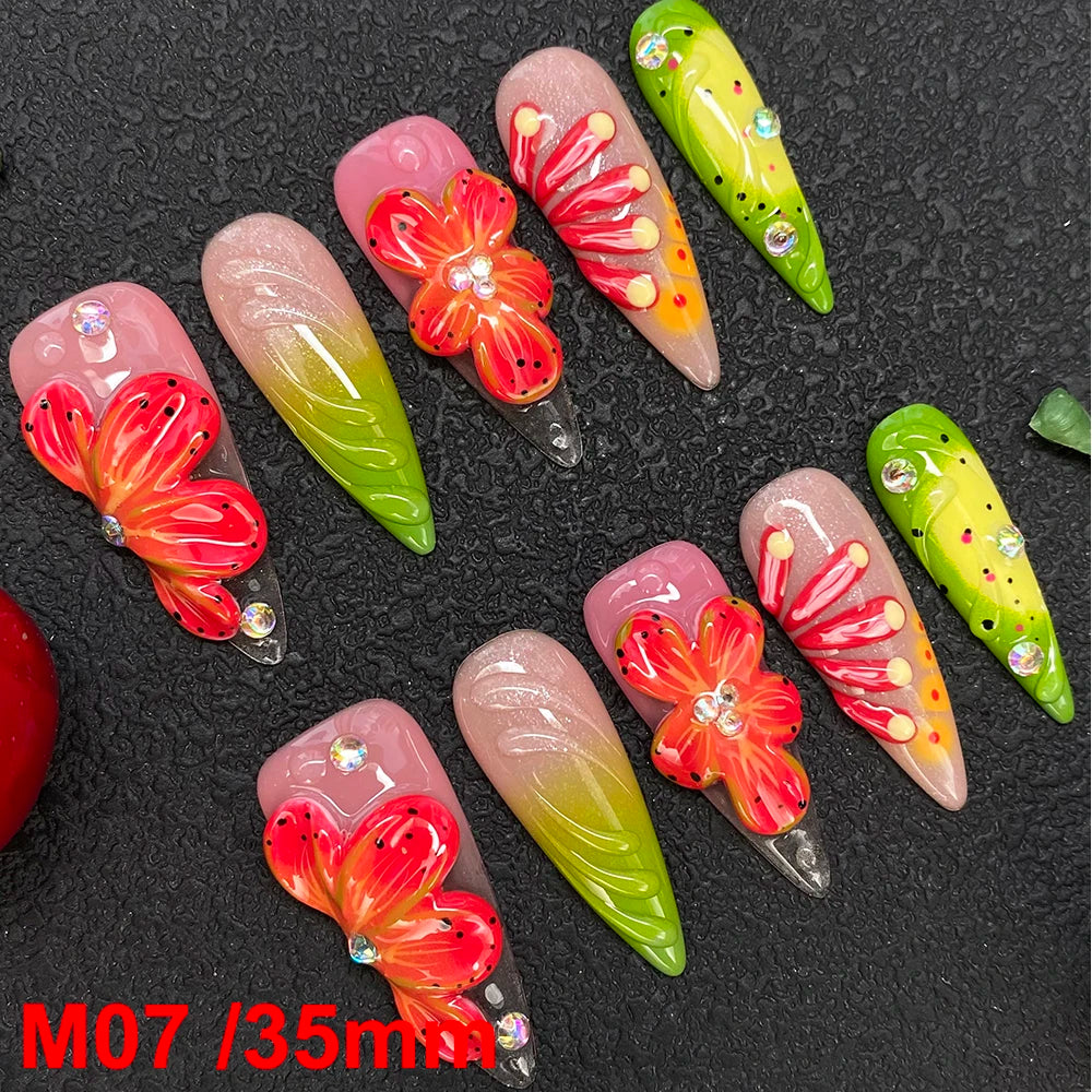 Gorgeous Salon Design Glossy Gel Carved False Nails Art Wholesale 10PCS Covered Decoration UV Gel Private Label Handmade Nails - M07 / 40g