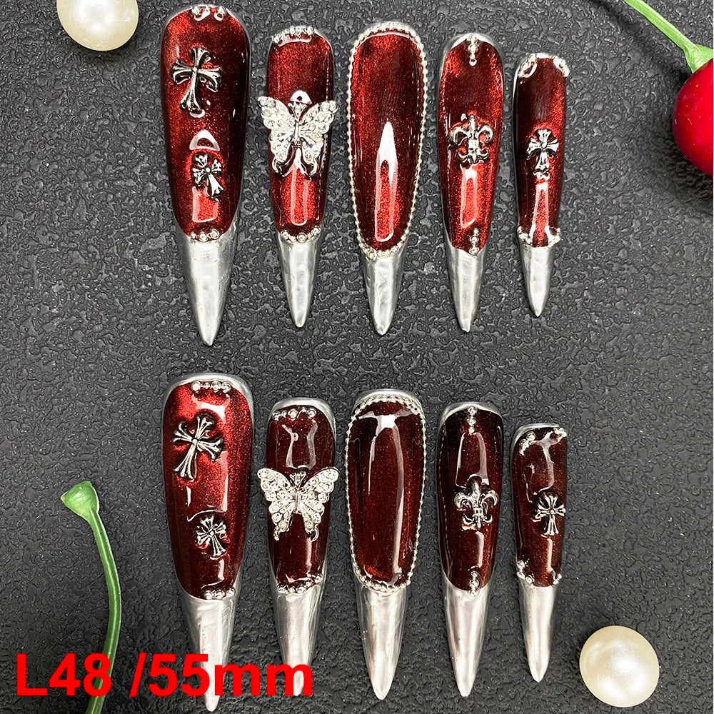 10PCS Full Decorated Soft Gel Thick Acrylic Handmade Nails Press on 55mm Extra Long Salon Design Artificial Fingernail Wholesale - L48 / 50g