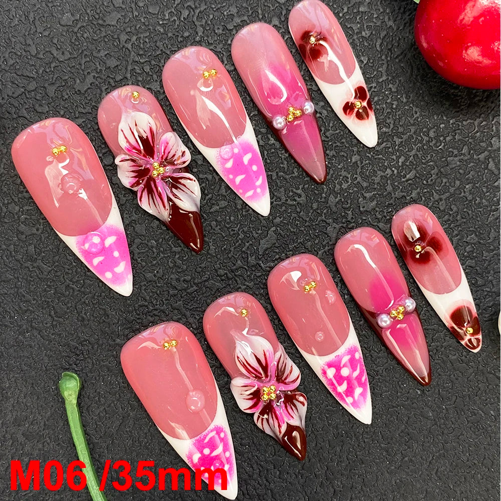Gorgeous Salon Design Glossy Gel Carved False Nails Art Wholesale 10PCS Covered Decoration UV Gel Private Label Handmade Nails - M06 / 40g