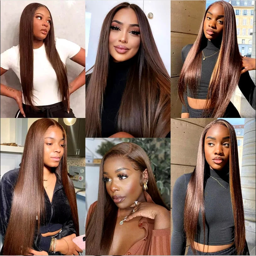Chocolate Brown Color Wigs Transparent Lace 13x4 Big Frontal Lace Wig 100% Human Hair High 12A Grade Quality With Baby Hair