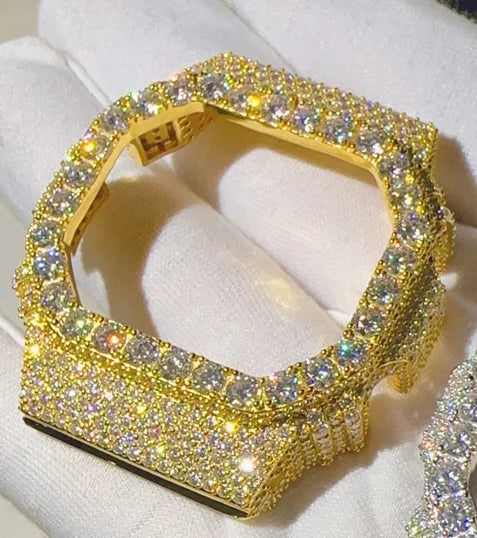 Iced Out Paas Diamond Tester Hip Hop Jewelry DW5600A1 DW5600 Brass VVS Moissanite Diamond Watch Case Bezel - BP4267-Yellow Gold Color-DW5600A1