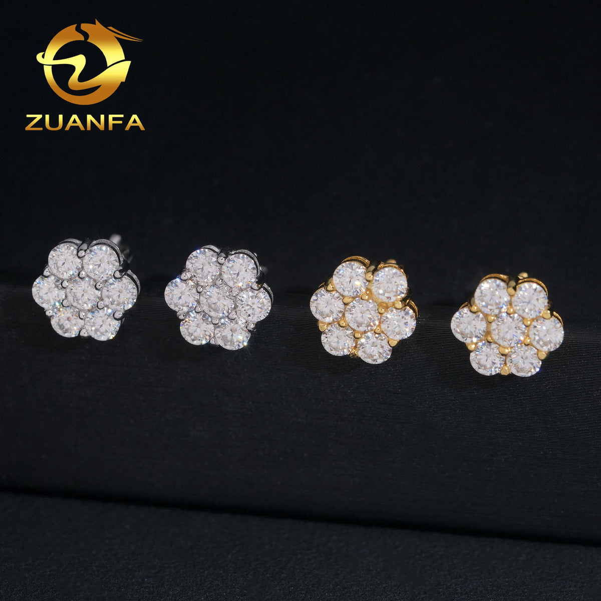 Ready Shipping Moissanite Earrings Screw Back Flower Stud Earrings 925 Silver Hip Hop Earring for Men and Women - 8mm / Silver