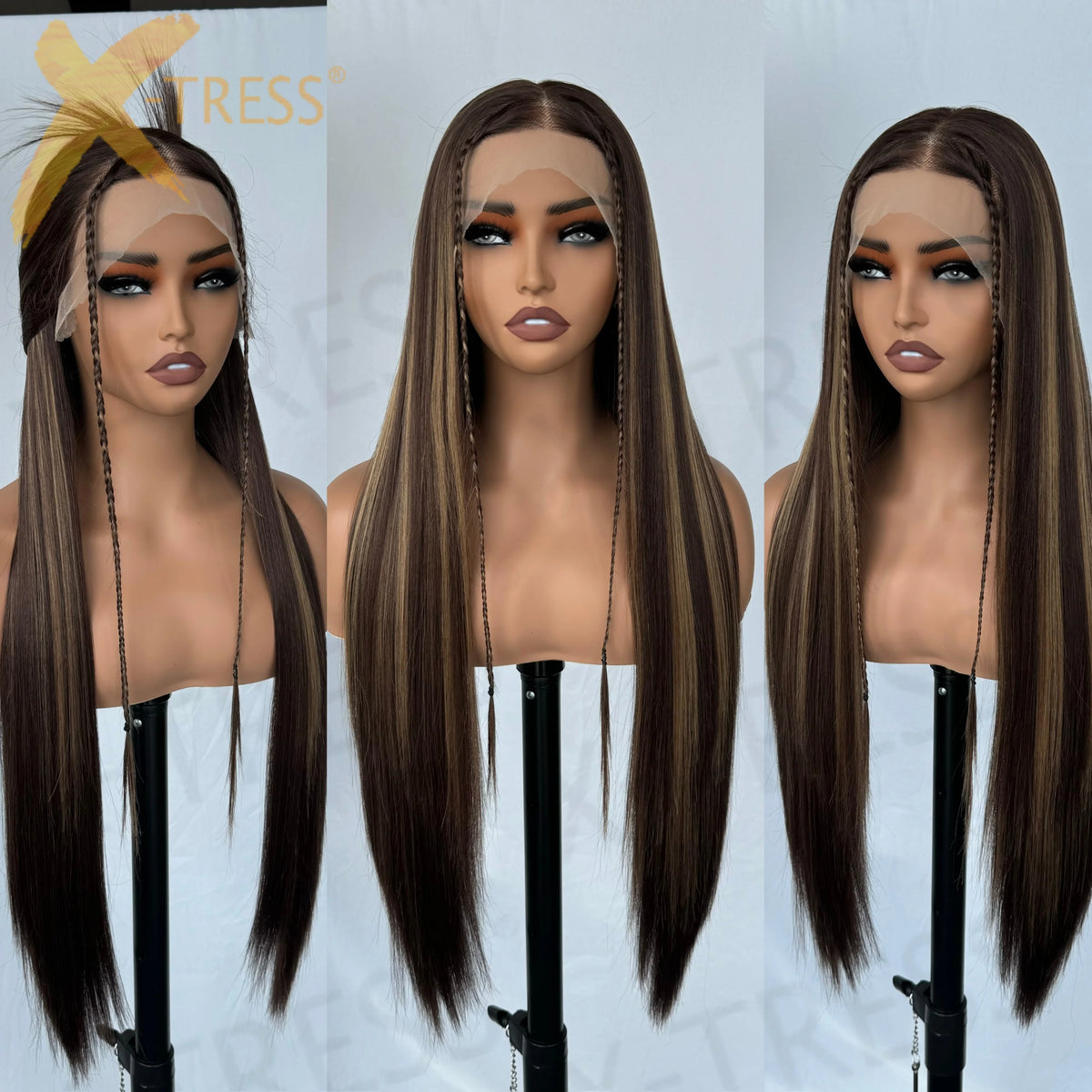 Chocolate Dark Brown Lace Front Wig 13x6 Synthetic Long Straight Glueless Dark Brown Wig for Black Women Beginner Friendly