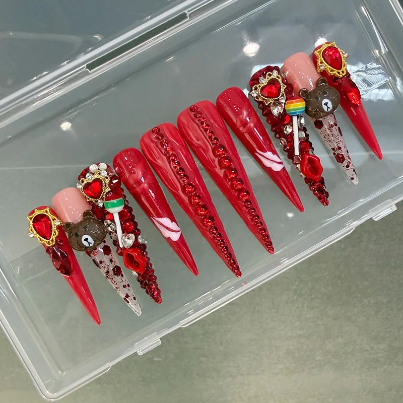 Wholesale Soft Gel Handmade French Tip Press-on Nail Set Custom Logo Short Almond Square Artificial Fake Nails 3D Design Finger - JY-514 / 0.05KG / M1