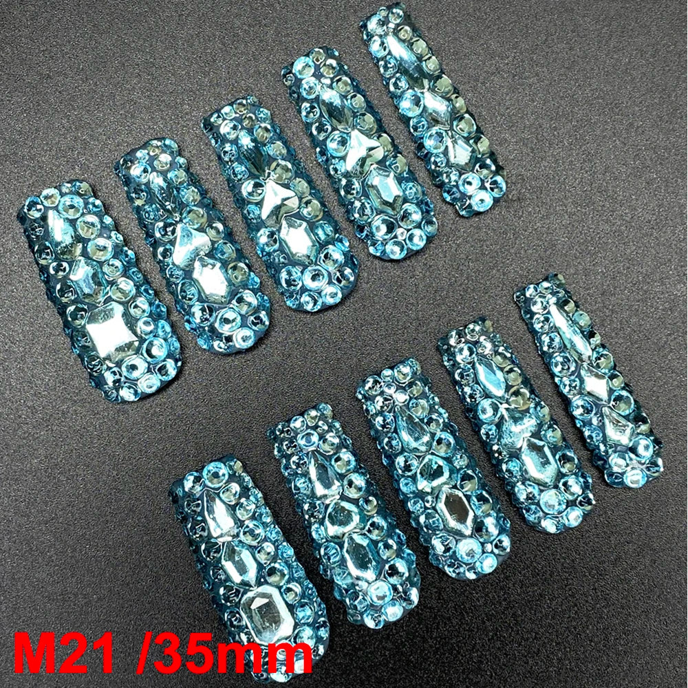 Gorgeous Salon Design Glossy Gel Carved False Nails Art Wholesale 10PCS Covered Decoration UV Gel Private Label Handmade Nails - M21 / 40g