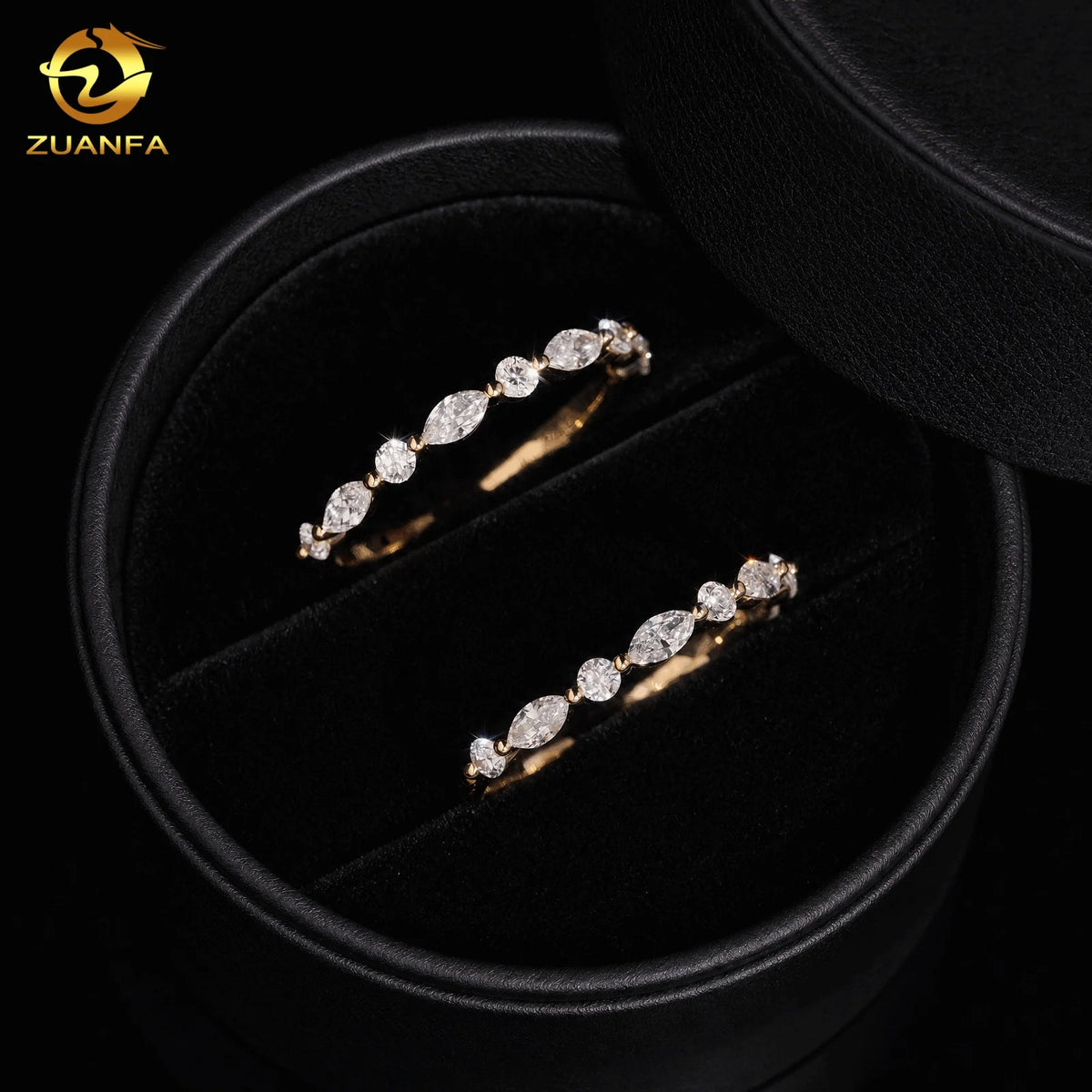 Hot Sale Lab Grown Diamonds Marquise and Round Shape Real 10K Solid Yellow Gold Lab Diamonds Half Pave Band Zuanfa Fine Rings
