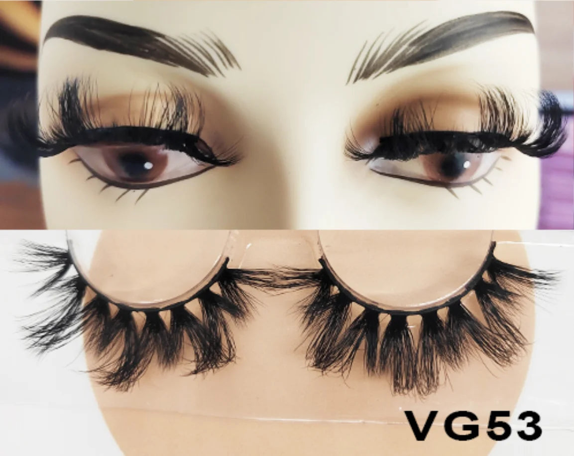 Wholesale Vegan FAUX Mink Eyelashes 25mm 3D Fluffy Full Strip Lashes with Box Cruelty-Free Vendors - Natural Long / VG53
