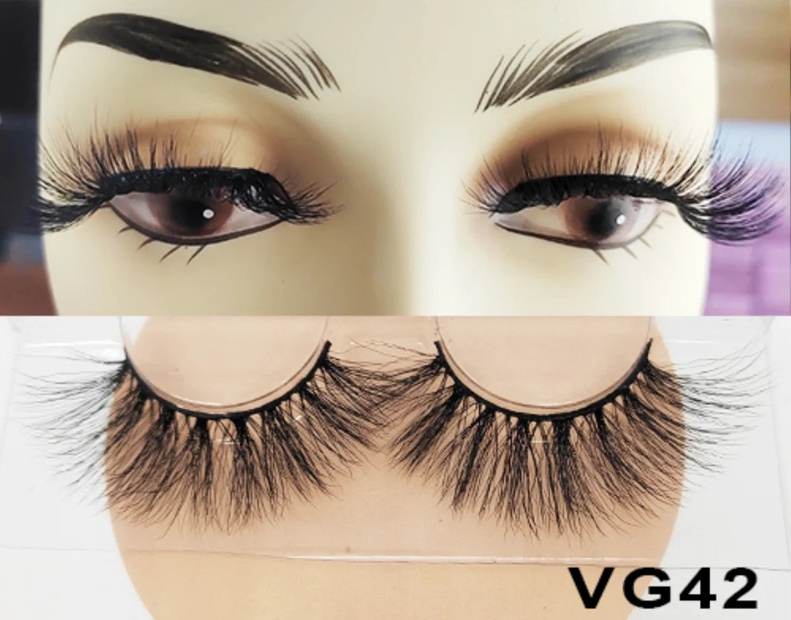 Wholesale Vegan FAUX Mink Eyelashes 25mm 3D Fluffy Full Strip Lashes with Box Cruelty-Free Vendors - Natural Long / VG42