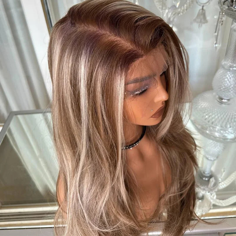 Highlight Blonde Wigs Human Hair 13x6 Full Frontal Wigs 100% Cuticle Aligned Virgin Hair Glueless Wigs for Woman