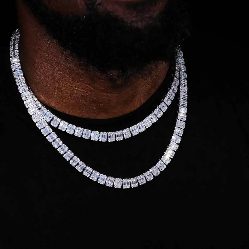 Women Custom Luxury Baguette Lab Grown Diamond Bracelet Necklace Solid 14K Rose Gold VVS Diamond Tennis Chain Bracelet