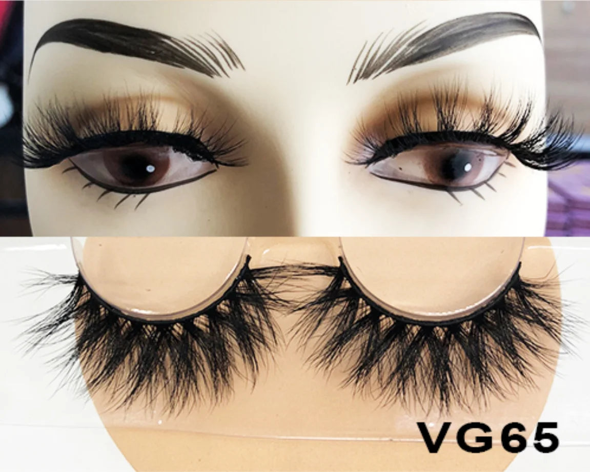 Wholesale Vegan FAUX Mink Eyelashes 25mm 3D Fluffy Full Strip Lashes with Box Cruelty-Free Vendors - Natural Long / VG65