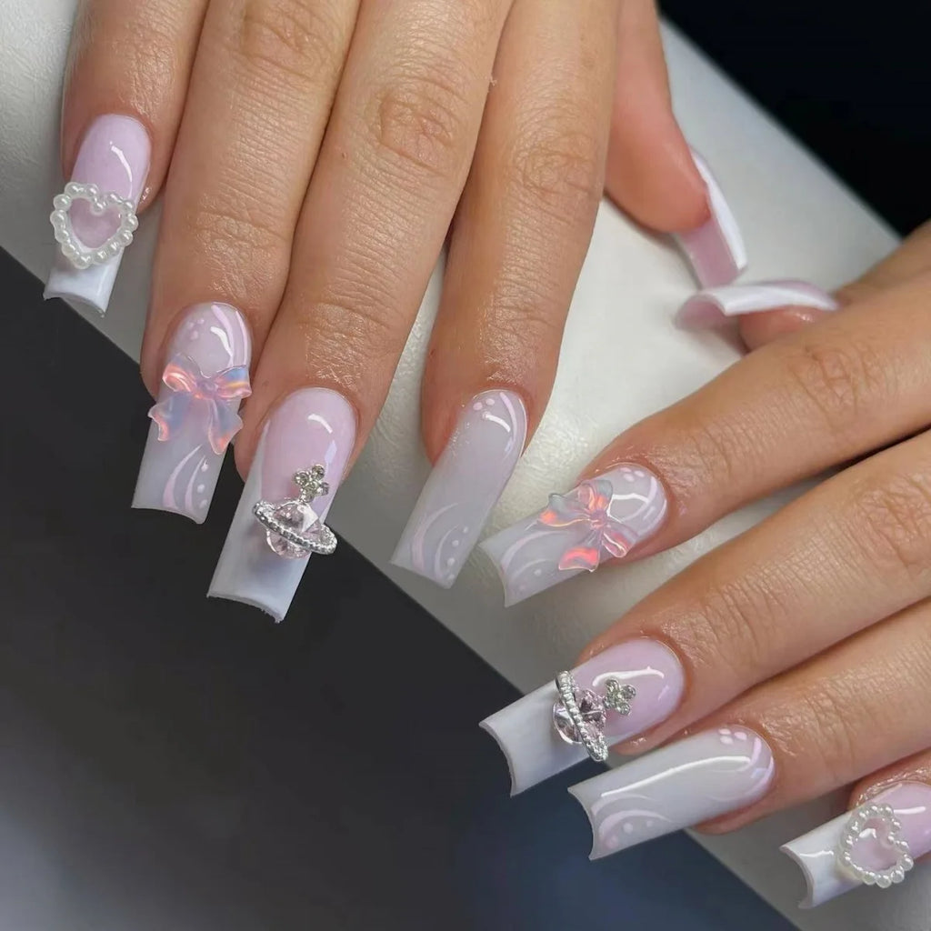 10 Handmade High-quality 3D Design Full Cover Fake Nails Wholesale Brand Logo Press-on Nails for Finger Application Black White