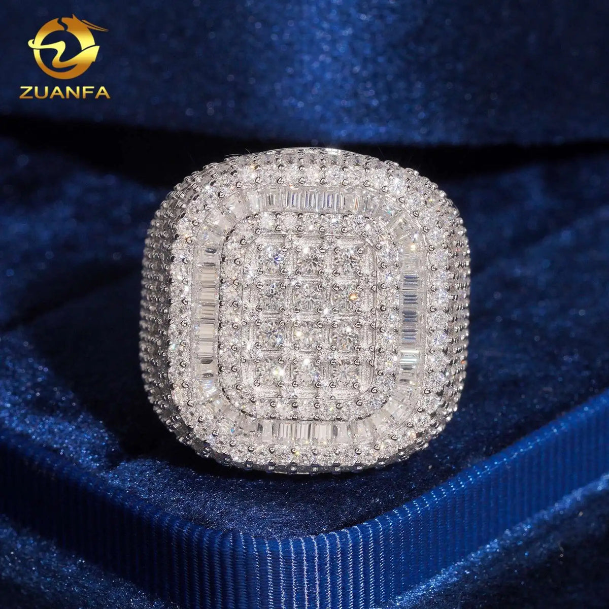 2026 New Arrivals Fashion Jewelry Square Shape Iced Out Hip Hop Moissanite 925 Sterling Silver Claw Setting Pinky Finger Ring