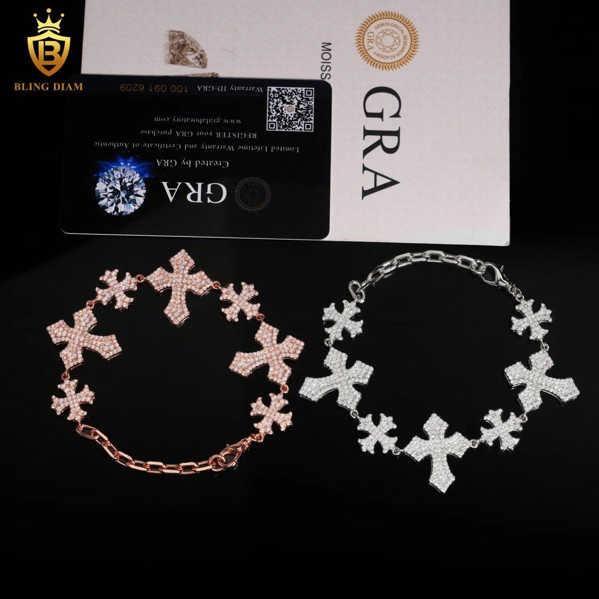 Fashion Cross Link Chain Bracelet Men Women Bracelet Pass Diamond Tester VVS Iced Out Moissanite Hip Hop Chain 925 Silver GRA