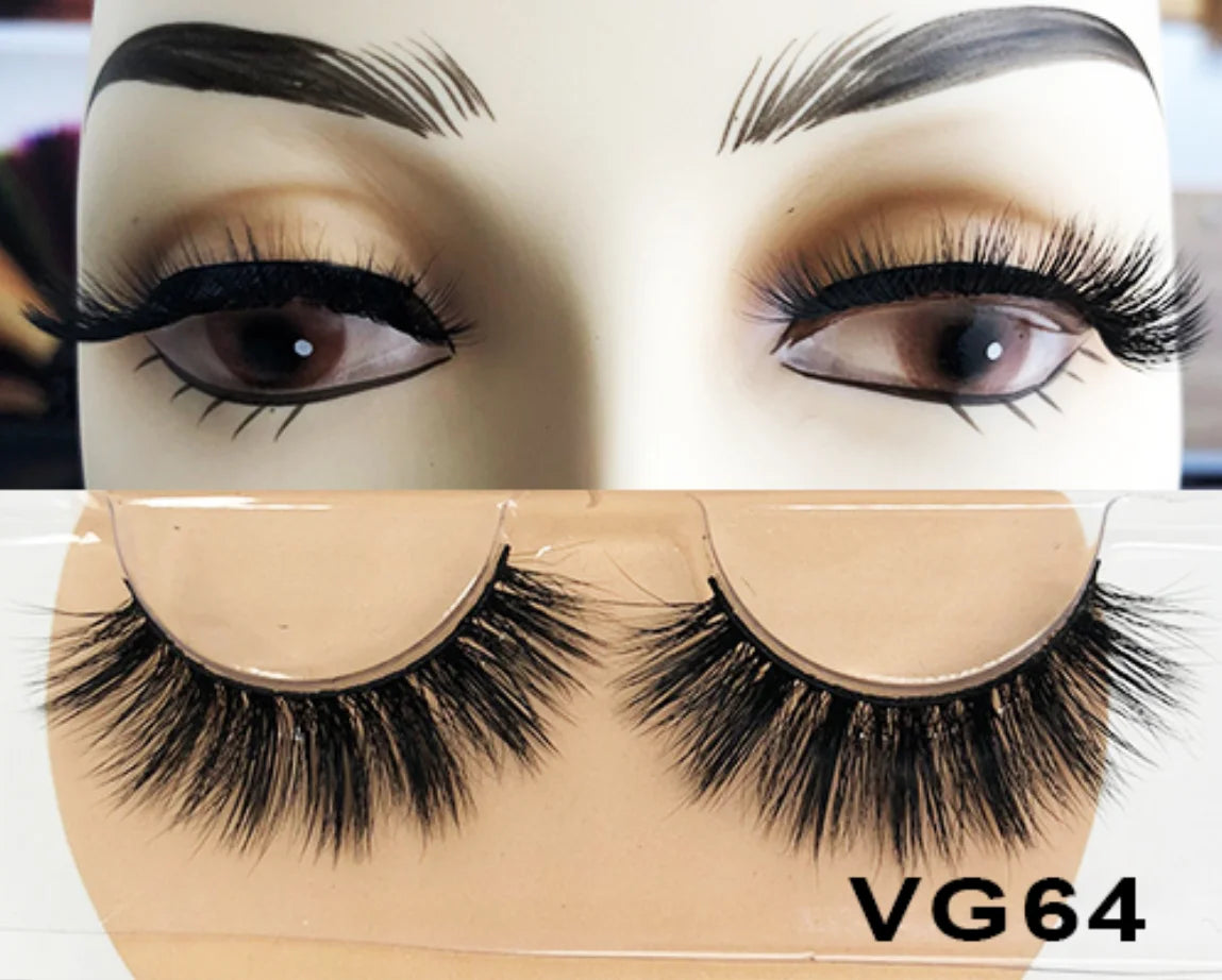 Wholesale Vegan FAUX Mink Eyelashes 25mm 3D Fluffy Full Strip Lashes with Box Cruelty-Free Vendors - Natural Long / VG64