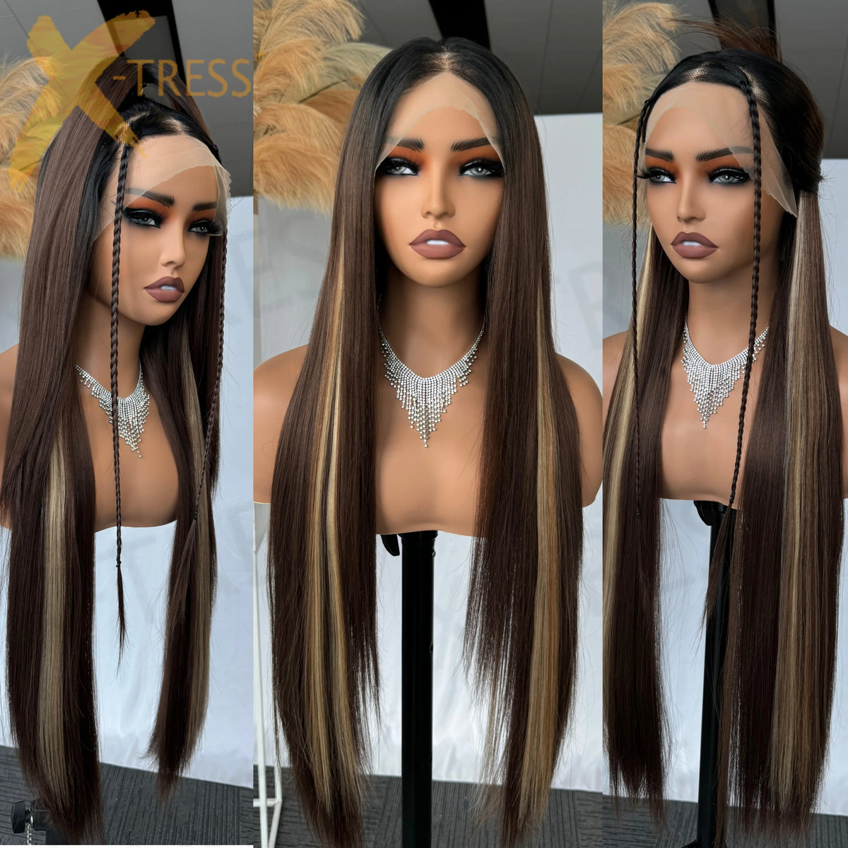 Chocolate Dark Brown Lace Front Wig 13x6 Synthetic Long Straight Glueless Dark Brown Wig for Black Women Beginner Friendly - 30 inches / DR3713