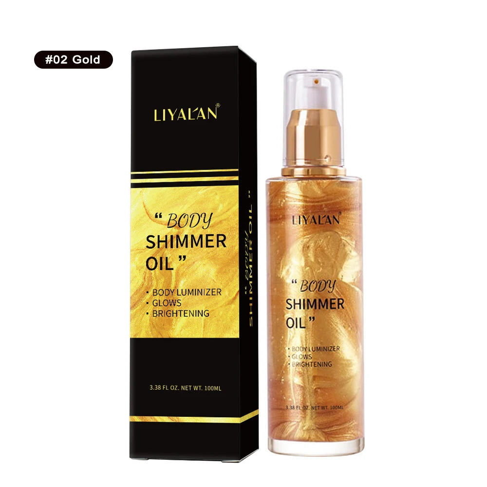 Private Label Custom Highlighter Makeup Bronzer Skin Glow Body Glitter Liquid Body Shimmer Oil - #02 Gold