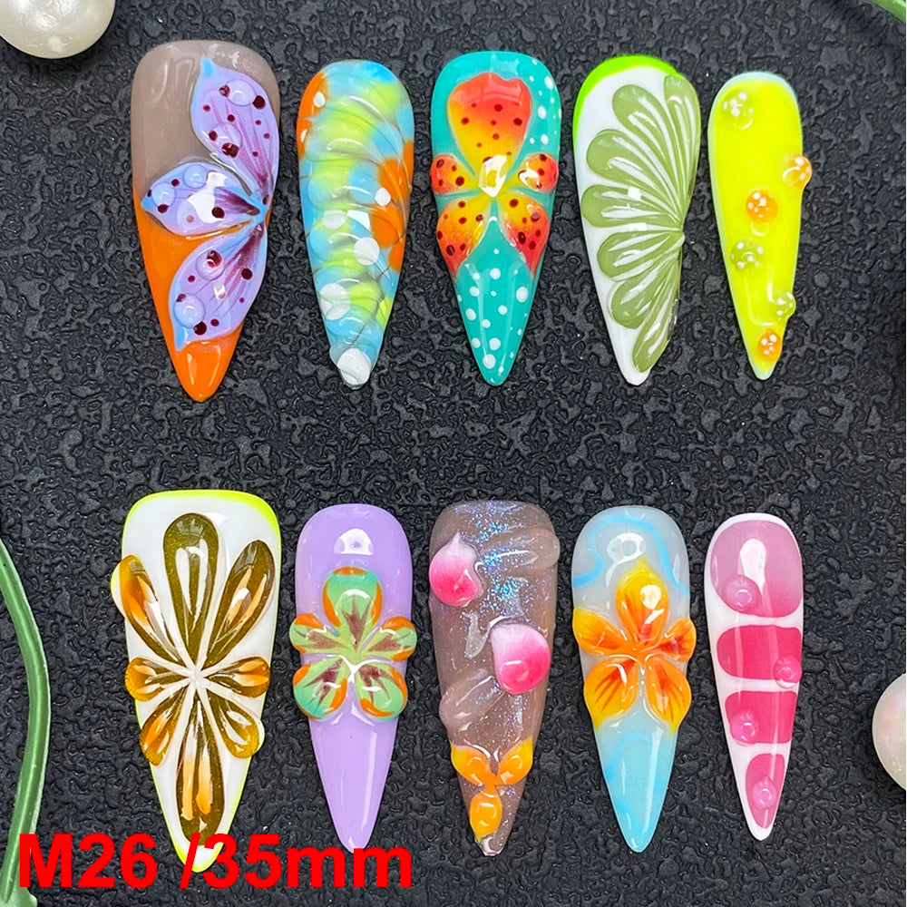 Gorgeous Salon Design Glossy Gel Carved False Nails Art Wholesale 10PCS Covered Decoration UV Gel Private Label Handmade Nails - M26 / 40g