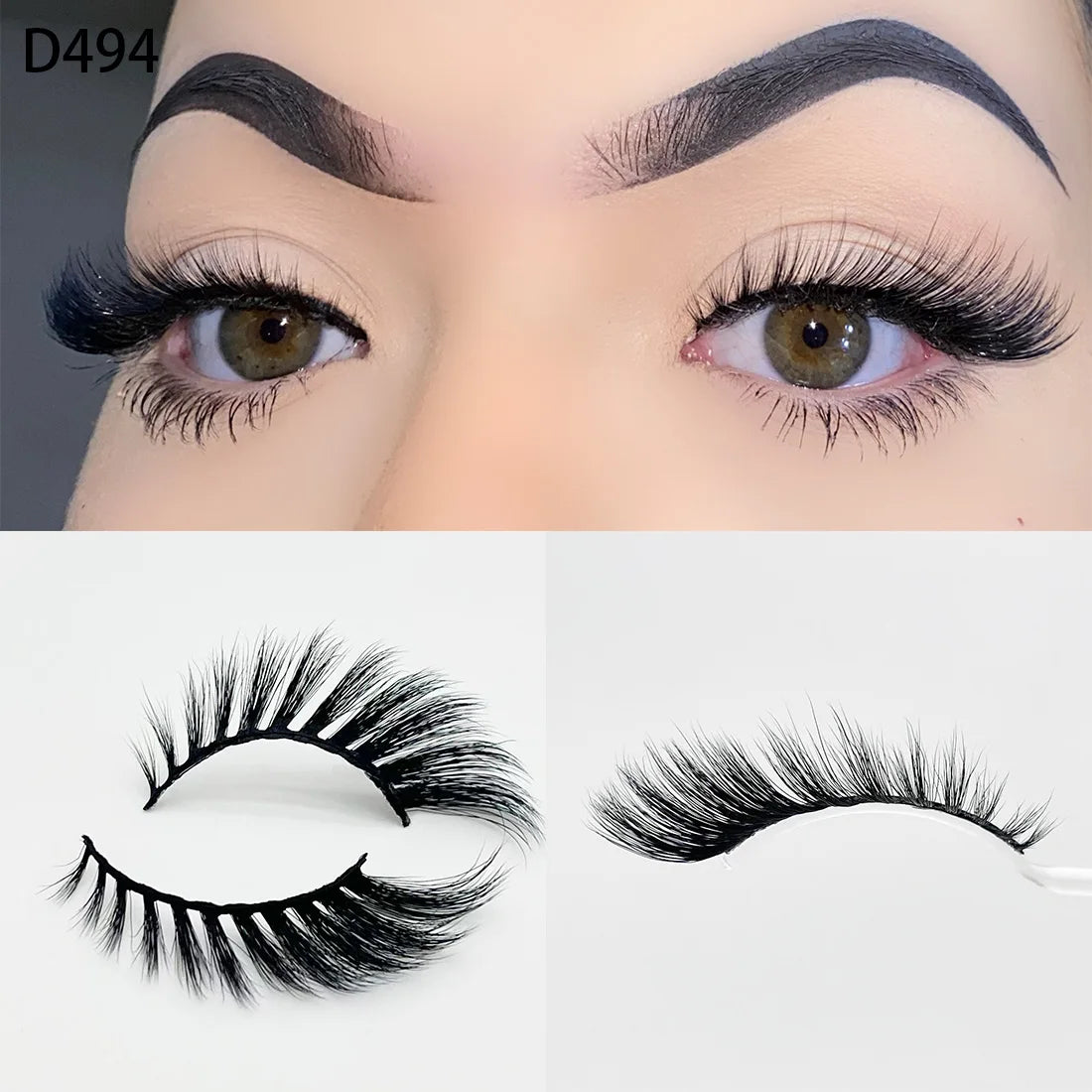 8D Wispy Cat Eye Fox Faux Mink Lashes 5 Pairs Full Strip Winged Eyelashes Pack - Natural Long / plastic lashes tray / D494