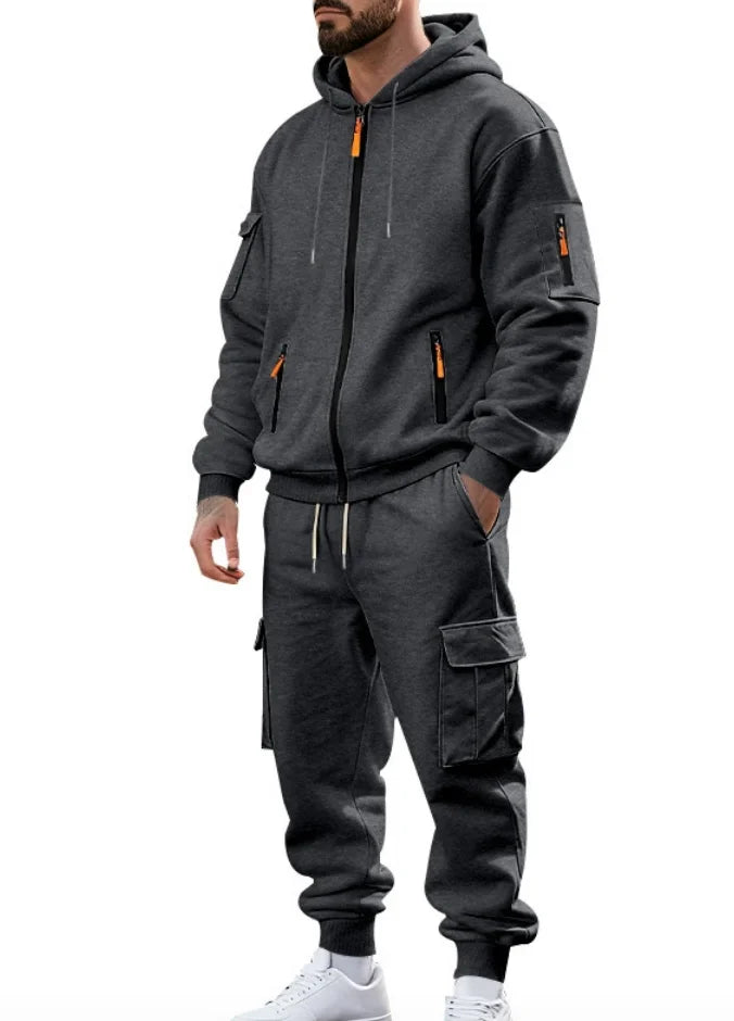 Vintage Acid Washed Heavyweight Casual Solid Plus Size Eco-Friendly Windproof Hooded Tracksuit Stylish Distressed Winter Hoodie - Dark Grey