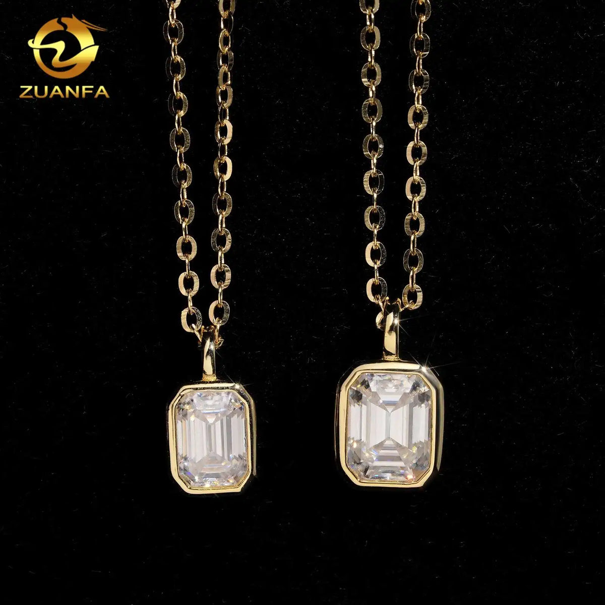 Fashion Women Necklace 1ct 2ct Bezel Design Emerald Cut Moissanite Hip Hop Jewelry Necklace for Women 925 Silver - N2569-2ct / 45+5cm