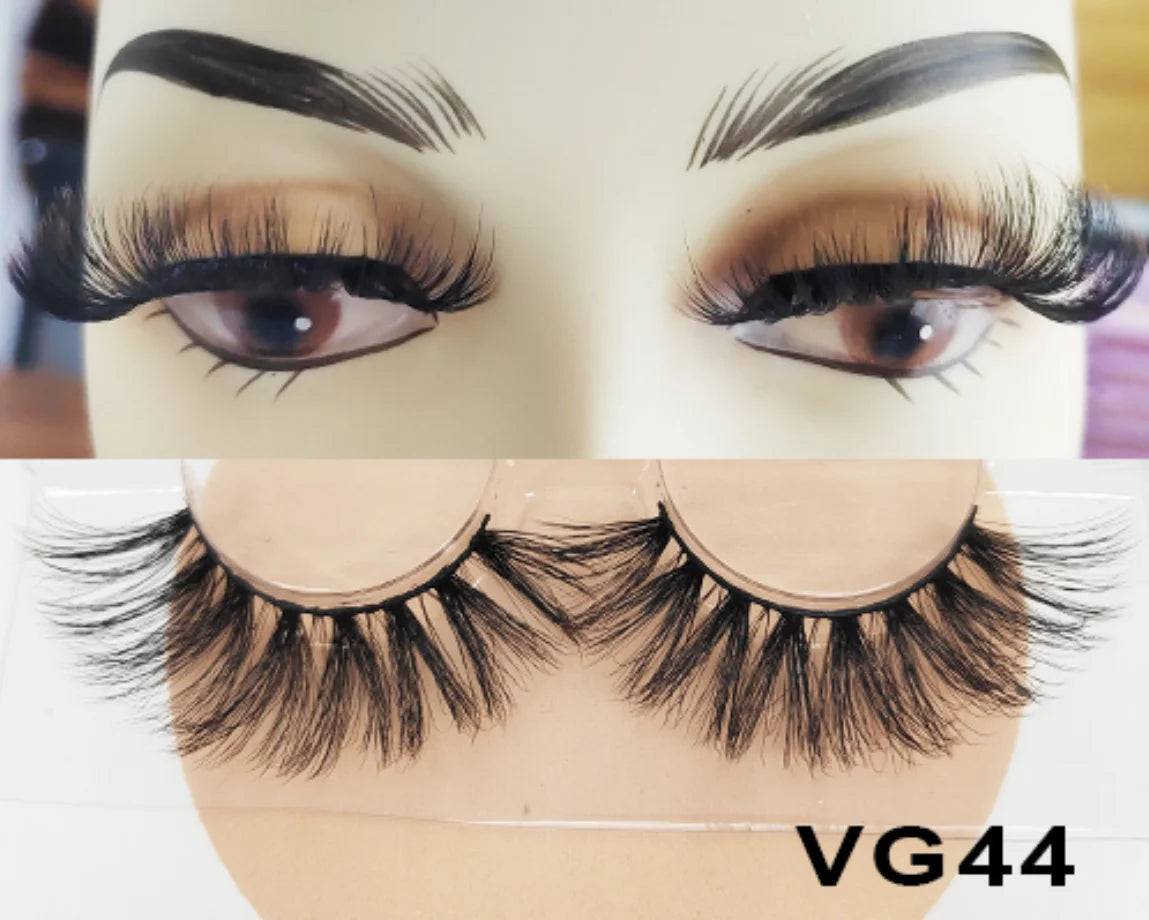 Wholesale Vegan FAUX Mink Eyelashes 25mm 3D Fluffy Full Strip Lashes with Box Cruelty-Free Vendors - Natural Long / VG44