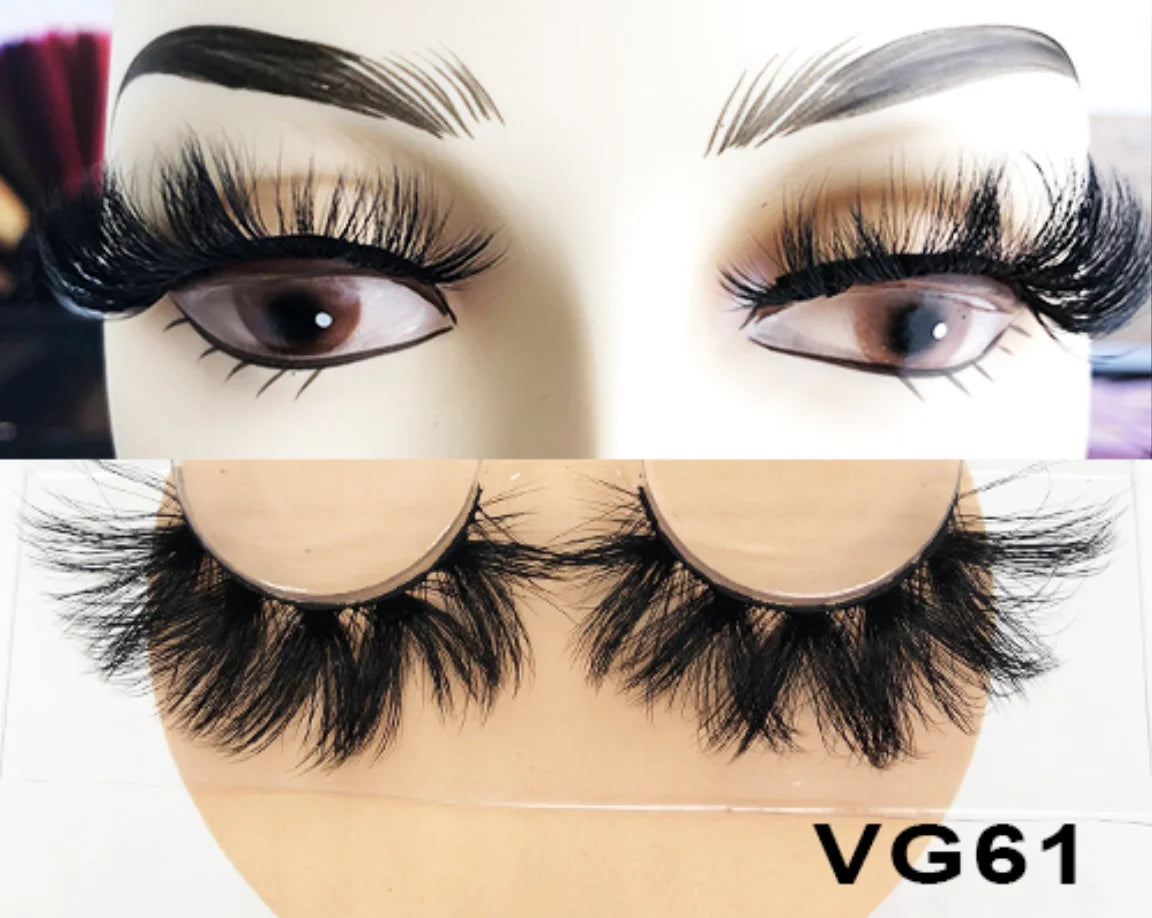 Wholesale Vegan FAUX Mink Eyelashes 25mm 3D Fluffy Full Strip Lashes with Box Cruelty-Free Vendors - Natural Long / VG61