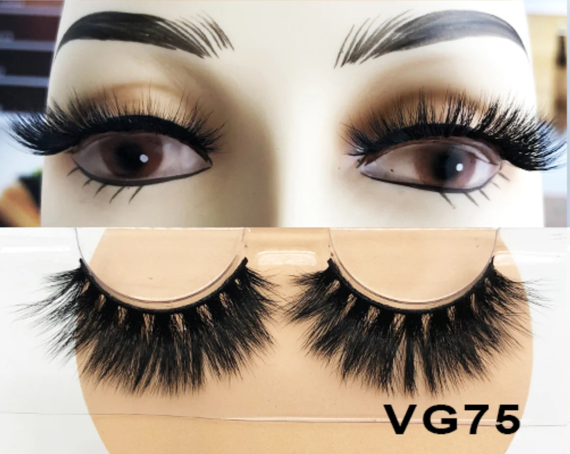 Wholesale Vegan FAUX Mink Eyelashes 25mm 3D Fluffy Full Strip Lashes with Box Cruelty-Free Vendors - Natural Long / VG75