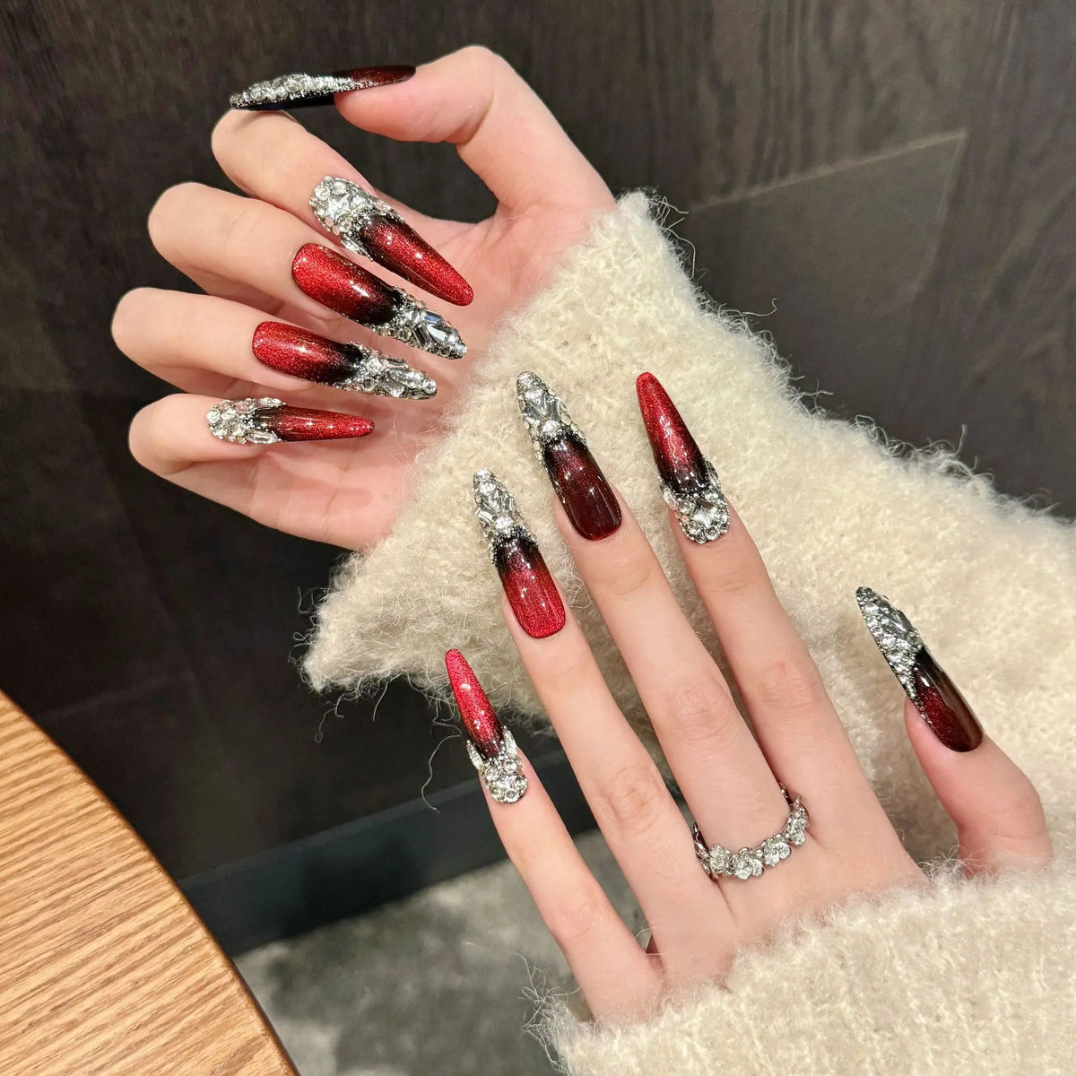 Design 100 Collection High Quality 10pcs Press-On French Square Fake Nails Luxury Handmade Acrylic Gel for Fingers Art Handmade - 08