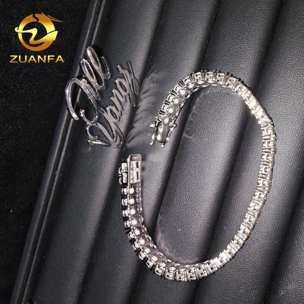 4mm 2 Row VVS Moissanite Tennis Chain Necklace Silver Iced Out Hip Hop Jewelry Tennis Chain Moissanite Necklace Women