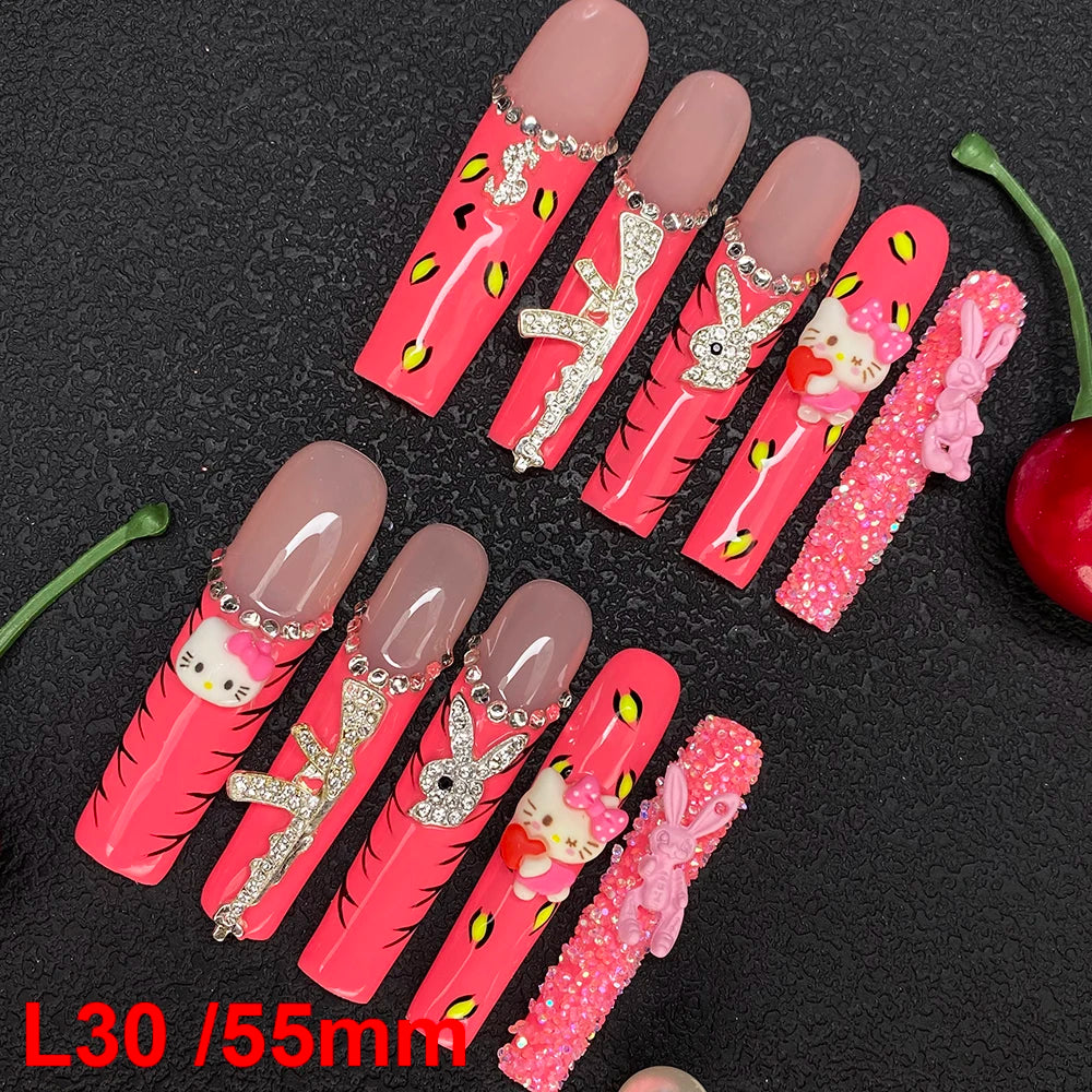 10PCS Full Decorated Soft Gel Thick Acrylic Handmade Nails Press on 55mm Extra Long Salon Design Artificial Fingernail Wholesale - L30 / 50g