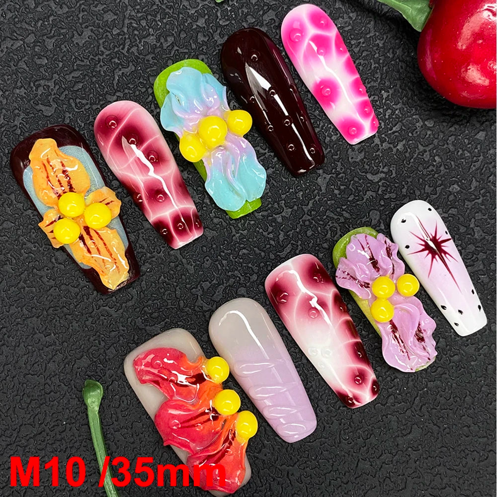 Gorgeous Salon Design Glossy Gel Carved False Nails Art Wholesale 10PCS Covered Decoration UV Gel Private Label Handmade Nails - M10 / 40g
