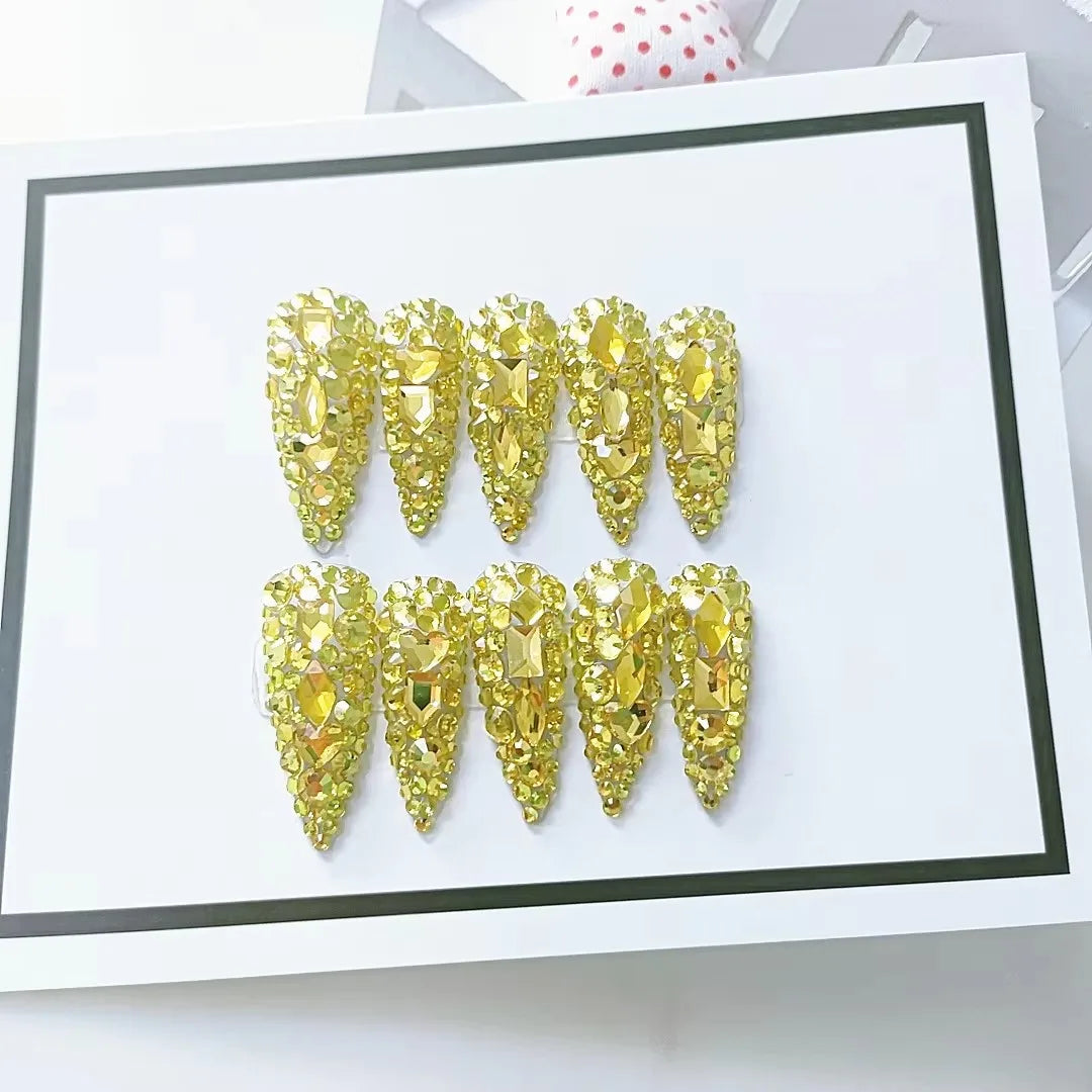 Design 100 Collection High Quality 10pcs Press-On French Square Fake Nails Luxury Handmade Acrylic Gel for Fingers Art Handmade