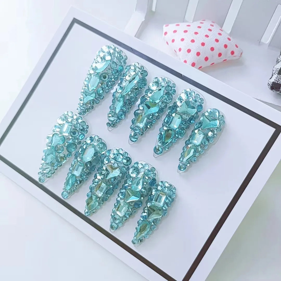Design 100 Collection High Quality 10pcs Press-On French Square Fake Nails Luxury Handmade Acrylic Gel for Fingers Art Handmade