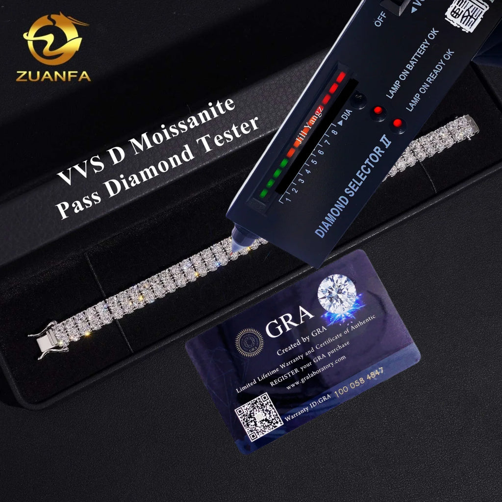 4mm 2 Row VVS Moissanite Tennis Chain Necklace Silver Iced Out Hip Hop Jewelry Tennis Chain Moissanite Necklace Women