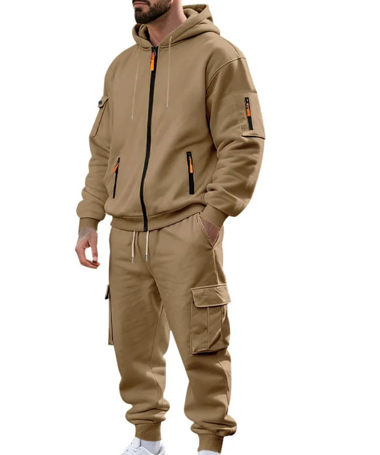 Vintage Acid Washed Heavyweight Casual Solid Plus Size Eco-Friendly Windproof Hooded Tracksuit Stylish Distressed Winter Hoodie - Khaki