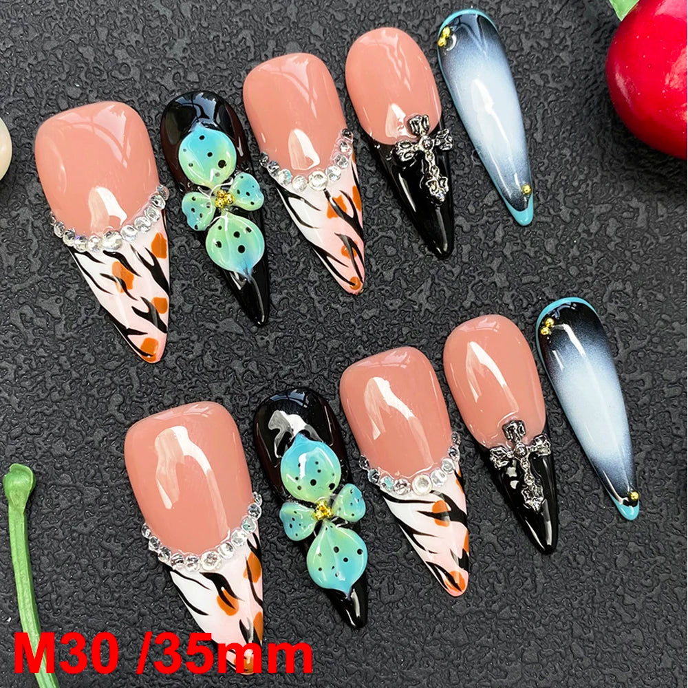 Gorgeous Salon Design Glossy Gel Carved False Nails Art Wholesale 10PCS Covered Decoration UV Gel Private Label Handmade Nails - M30 / 40g
