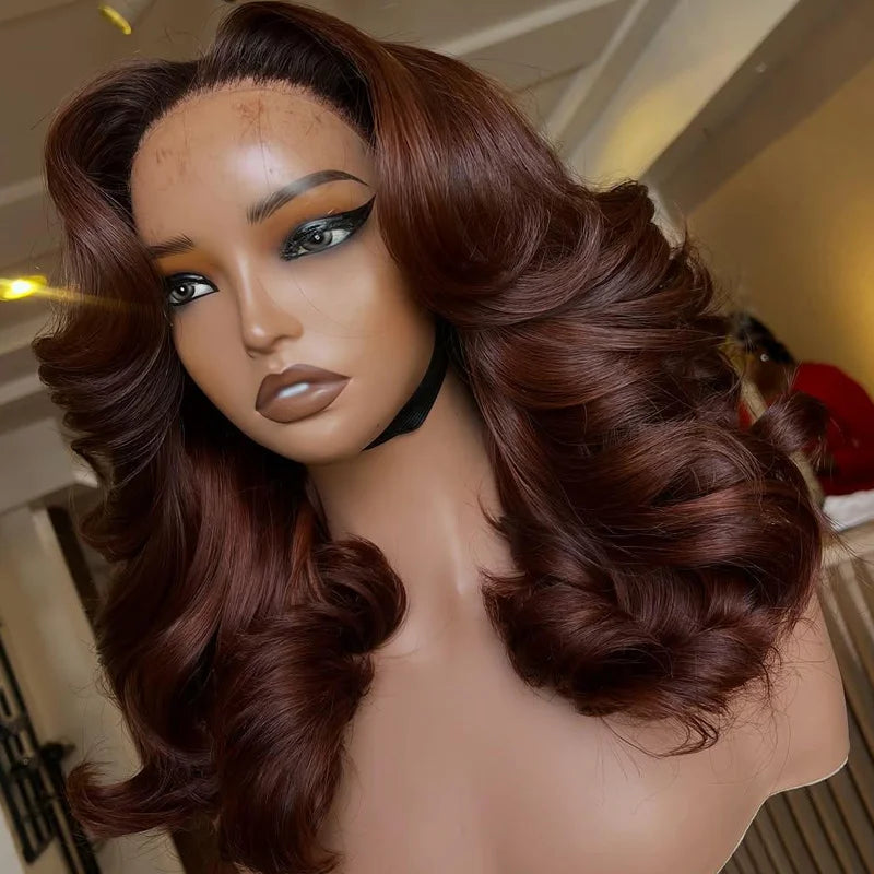 Chocolate Brown Color Lace Front Wigs Human Hair 100% Cuticle Aligned Virgin Hair Glueless Loose Wave Wigs for Woman