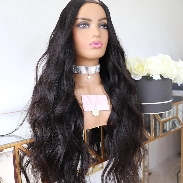 Thick 300% Density Natural Color Body Wave Remy Virgin Brazilian Cuticle Aligned Double Drawn Glueless Long U Part Wigs Hair