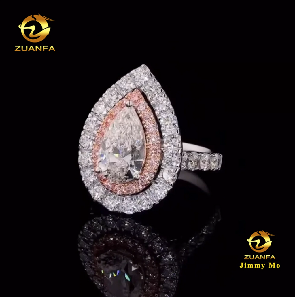 Custom Made Luxury IGI 14k White Gold Bridal Gorgeous 1ct Pear Lab Grown CVD Diamond Engagement Women Style Band Ring Set