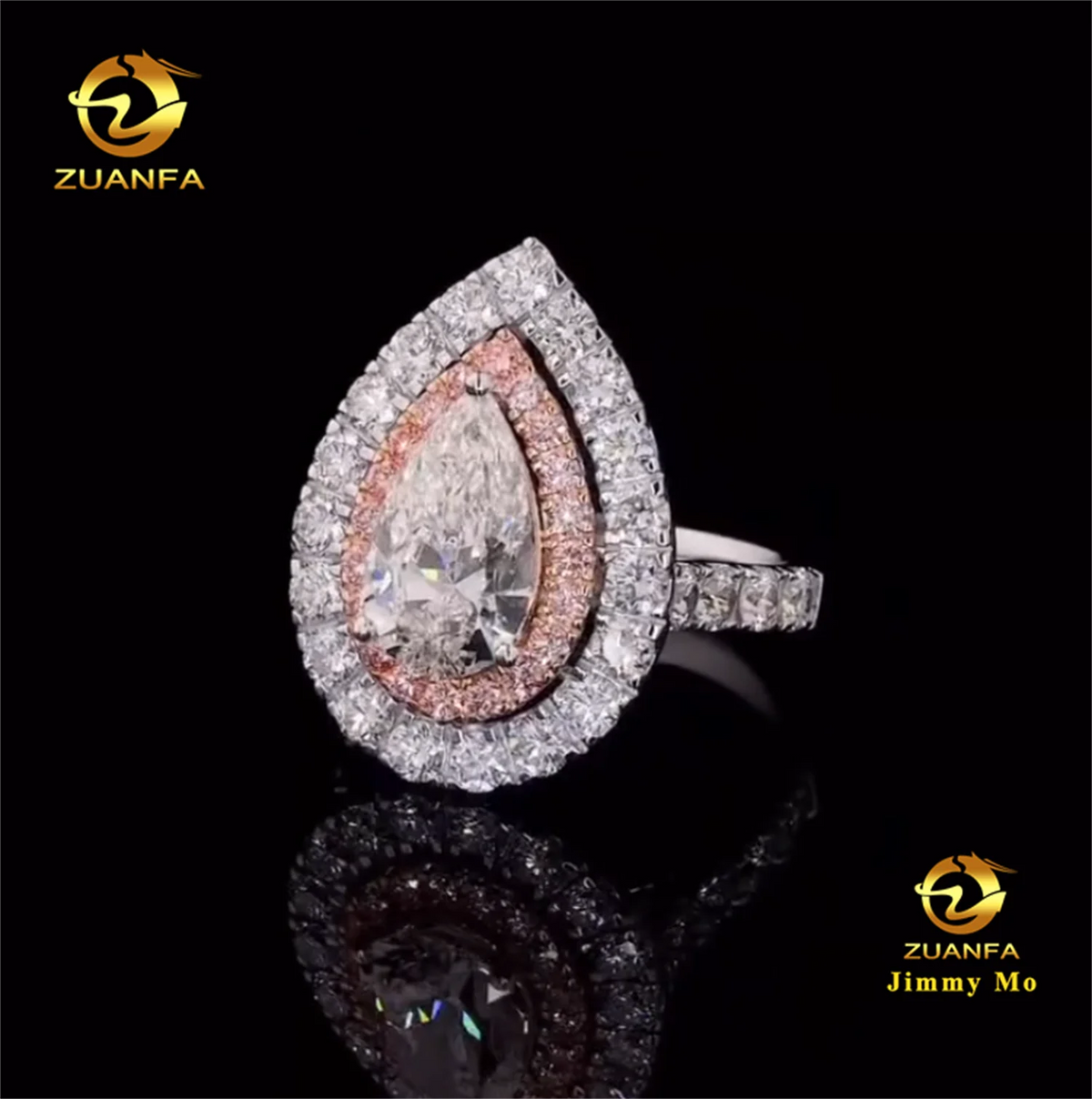 Custom Made Luxury IGI 14k White Gold Bridal Gorgeous 1ct Pear Lab Grown CVD Diamond Engagement Women Style Band Ring Set
